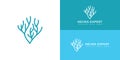 Neuron Nerve Cell or Coral Seaweed logo in blue color presented with multiple white and blue background colors Royalty Free Stock Photo