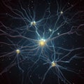 Neuronal network with electrical activity of neuron cells AI generated illustration. Neuroscience, neurology, nervous system and