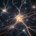 Neuronal network with electrical activity of neuron cells AI generated illustration. Neuroscience, neurology, nervous system and