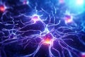 Neuronal network with electrical activity of neuron cells. Neuroscience, neurology, nervous system and impulse, brain activity,