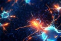 Neuronal network with electrical activity of neuron cells. Neuroscience, neurology, nervous system and impulse, brain activity,