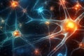 Neuronal network with electrical activity of neuron cells. Neuroscience, neurology, nervous system and impulse, brain