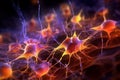 Neuronal networks in the brain, active nerve cells, 3D illustration