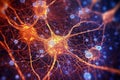 Neuronal networks in the brain, active nerve cells, 3D illustration