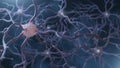 Neuronal and synapse activity. Neurons in the head, neuroactivity, synapses, neurotransmitters, brain, axons. 3d illustration Royalty Free Stock Photo