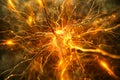 Neurons in the brain firing, highlighted by a burst of light