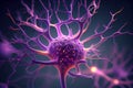 Neurons cells close up 3d render. Synapses and axones transmitting electrical signals. Generative ai