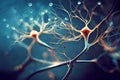 Neurons cells close up 3d render. Synapses and axones transmitting electrical signals. Generative ai