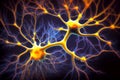Neurons cells close up. Synapses and axones transmitting electrical signals. Generative ai