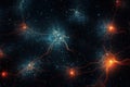 Neurons cells with glowing in human brain synapses Nervous system. Nerve cells background Royalty Free Stock Photo