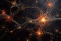 Neurons cells with glowing in human brain synapses Nervous system. Nerve cells background Royalty Free Stock Photo