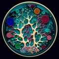 Neurons and glial cells in Petri dish, neon colors paper quilling. AI generated art, illustration