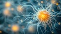 Neurons glowing with energy in a vibrant neural network, AI