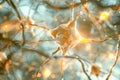 Neurons interconnected with bright sparks representing synaptic firing