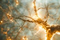 Neurons interconnected with glowing synapses in a close-up view