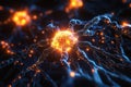 Neurons transmitting signals in a vibrant neural network at a microscopic level