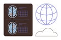 Brain Scan with Global Network and Cloud Elements Connectivity and Data Analysis Royalty Free Stock Photo