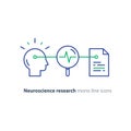 Neuroscience and psychology concept logo, science research, paper document and pencil