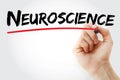 Neuroscience text with marker, medical concept background