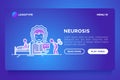 Neurosis concept: man feeling panic attack, fatigue and insomnia. Vector illustration, web page template on gradient background