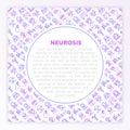 Neurosis concept with thin line icon: panic attack, headache, fatigue, insomnia, despair, phobia, mood instability, stuttering,