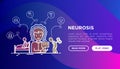 Neurosis symptoms web page template. Thin line icon set: panic attack, headache, fatigue, insomnia, despair, phobia, mood