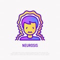 Neurosis thin line icon: man with anxiety. Modern vector illustration of mental illness