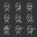 Neurotoxin injection chalk icons set