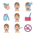 Neurotoxin injection color icons set