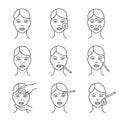 Neurotoxin injection cosmetic procedures linear icons set