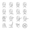 Neurotoxin injection procedure linear icons set