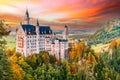 Neuschwanstein, Bavaria - Famous bavarian fairytale castle autumn landscape in Alps, Germany Royalty Free Stock Photo