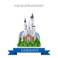 Neuschwanstein Castle Bavaria Germany flat vector attraction