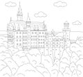 Neuschwanstein Castle. Coloring book for kids