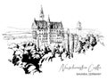 Neuschwanstein Castle in Germany. Black and white Royalty Free Stock Photo