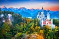 Neuschwanstein Castle, Germany - Sunrise over Bavaria Alps, fairytale autumn German landscape Royalty Free Stock Photo