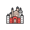 Neuschwanstein Castle, landmark of Hohenschwangau, Germany flat color line icon. Royalty Free Stock Photo