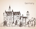 Neuschwanstein castle near Munchen. Germany. Sketch. Royalty Free Stock Photo