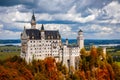 Neuschwanstein Fairytale Castle near Fussen, Bavaria, Germany. View of famous Neuschwanstein Castle. Location: village of Royalty Free Stock Photo