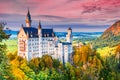 Neuschwanstein, Germany. Famous bavarian fairytale castle, autumn in Bavarian Alps, Bayern Royalty Free Stock Photo