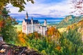 Neuschwanstein, Germany - Famous bavarian fairytale castle, autumn in Alps