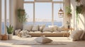 Neutral Beach Living Room Set Up With Vray Tracing And Mediterranean Vibes