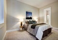 Neutral bedroom design with en suite bathroom Royalty Free Stock Photo