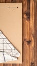 Neutral Brown Toned Vertical Background with Wood Texture and Kitchen Cloth Corner Royalty Free Stock Photo