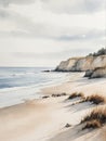 Neutral Coastal Watercolor Painting Minimalist Beach Decor Printable Wall Art