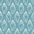 Neutral colors seamless pattern with hand drawn seashells, marine theme illustration in minimal scandinavian style