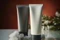 Neutral elegance Unbranded blank skincare packaging on a fresh background for female and male