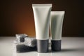 Neutral elegance Unbranded blank skincare packaging on a fresh background for female and male