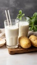 Neutral elegance Vegan potato milk powder in glasses, with focus