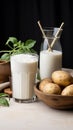 Neutral elegance Vegan potato milk powder in glasses, with focus